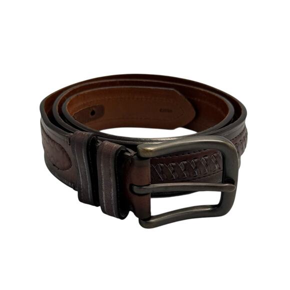 Orvis Men's 40 Dark Brown Leather Braided Embossed Classic Everyday Belt - Picture 1 of 9